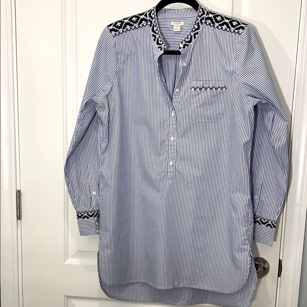 J.CREW 100% COTTON STRIPED EMBROIDERED DETAIL BUTTON DOWN SHIRT DRESS - Picture 4 of 11